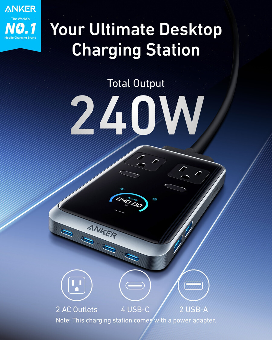 anker prime charging station 8-in-1 240w e anker prime usb-c to usb-c cable 240w upcycled-braided