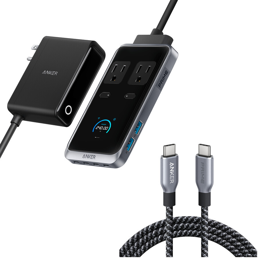 anker prime charging station 8-in-1 240w e anker prime usb-c to usb-c cable 240w upcycled-braided