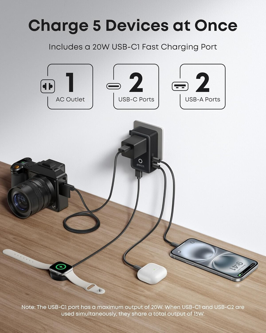anker nano travel adapter 5-in-1 20w 1-pack e anker nano charger 45w com usb-c para usb-c cable
