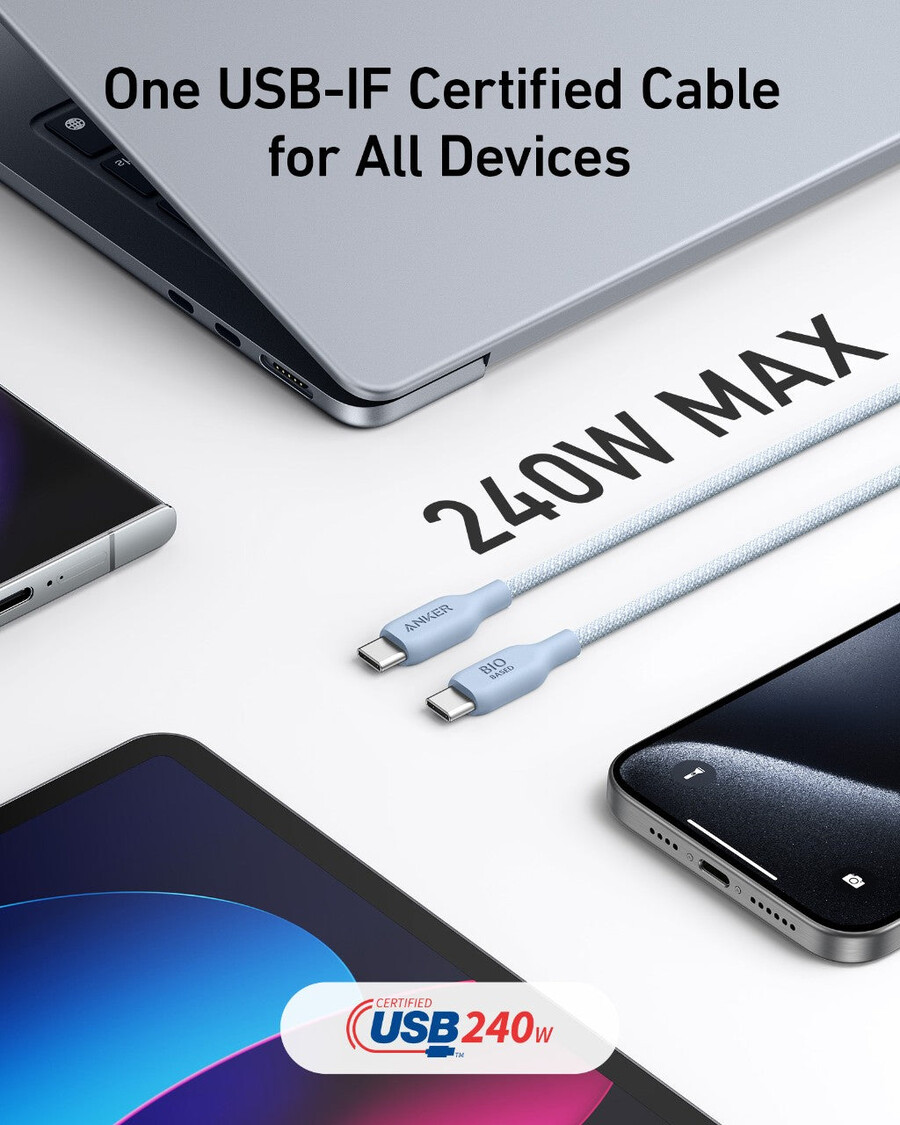 anker 543 usb-c para usb-c cable bio-braided