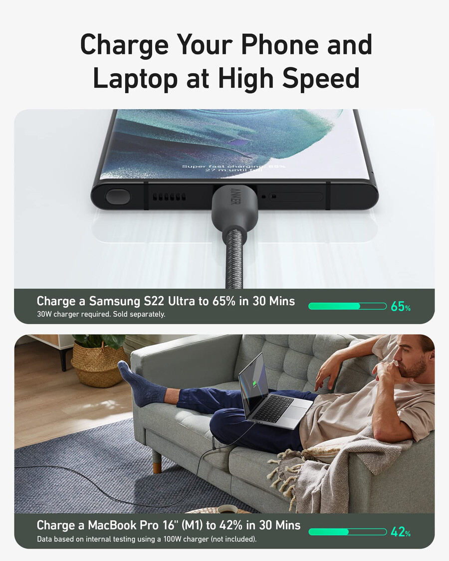 anker 543 usb c to usb c cable 240w 10 ft