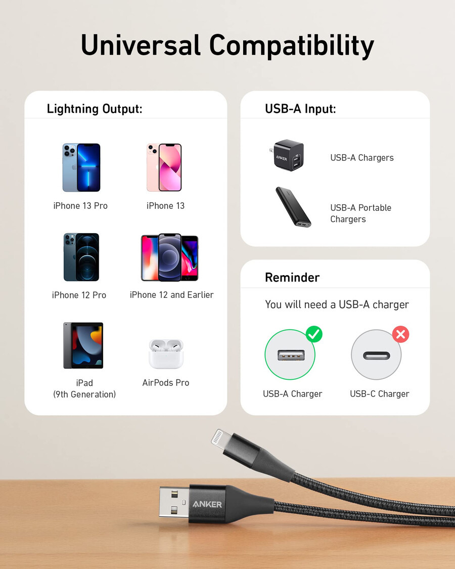 anker 551 usb-a to lightning cable 3 ft 6 ft 10 ft