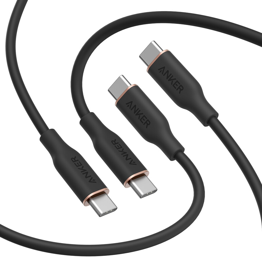 anker 643 usb-c para usb-c cable flow silicone 240w 2-pack midnight black