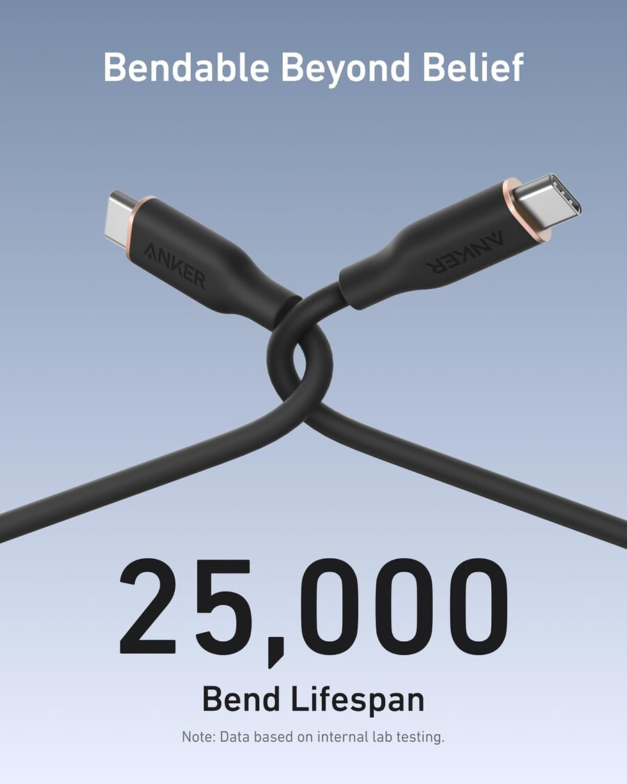 anker 643 usb-c para usb-c cable flow silicone 240w 2-pack midnight black