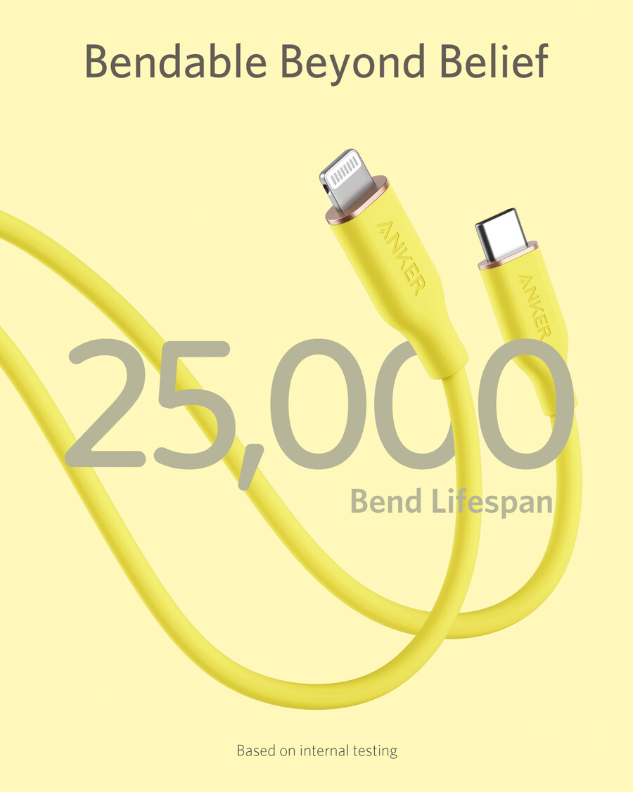 anker 641 usb-c para lightning cable flow 3 ft silicone