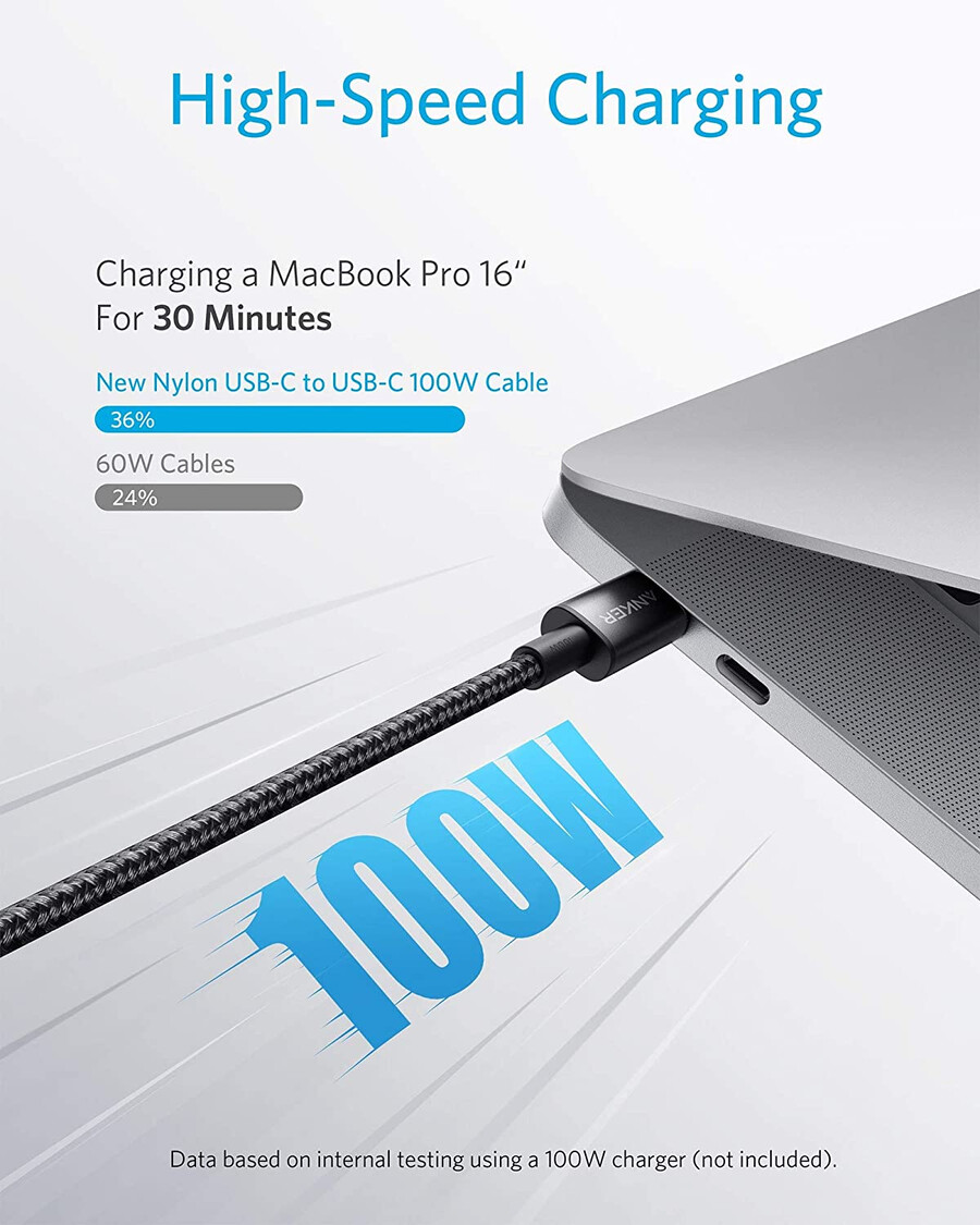 new nylon usb-c to usb-c 100w cable 10 ft