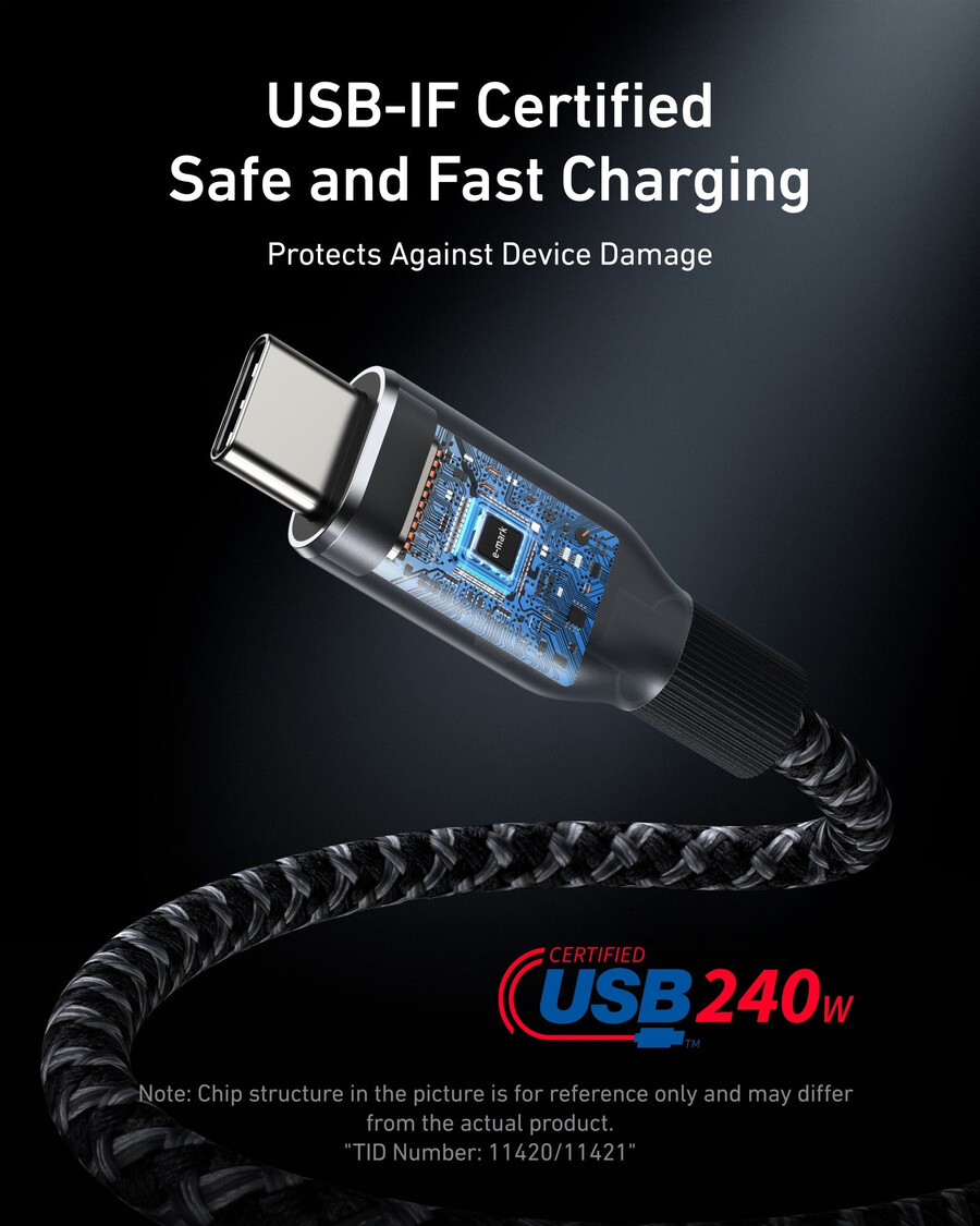 anker prime usb-c to usb-c cable 240w upcycled-braided 2-pack