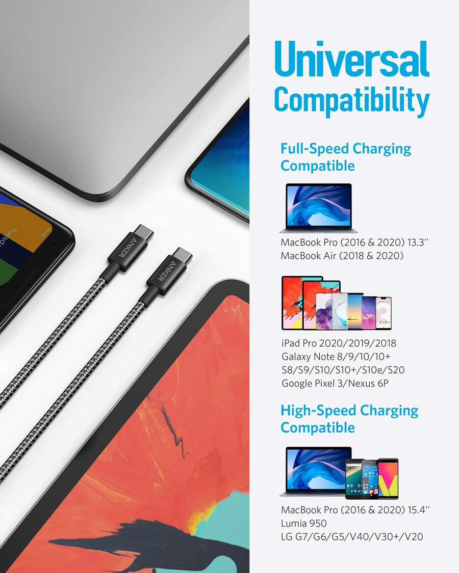 2-pack new nylon usb c to usb c cable 3.3ft 60w
