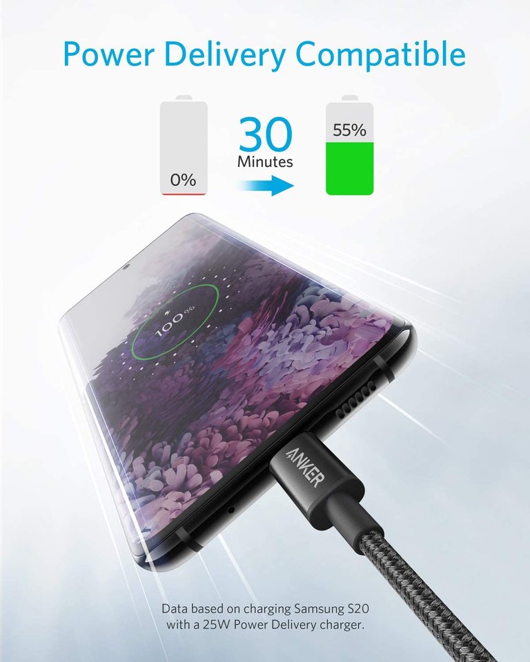 2-pack anker new nylon usb-c to usb-c cable 3 ft 6 ft 60w