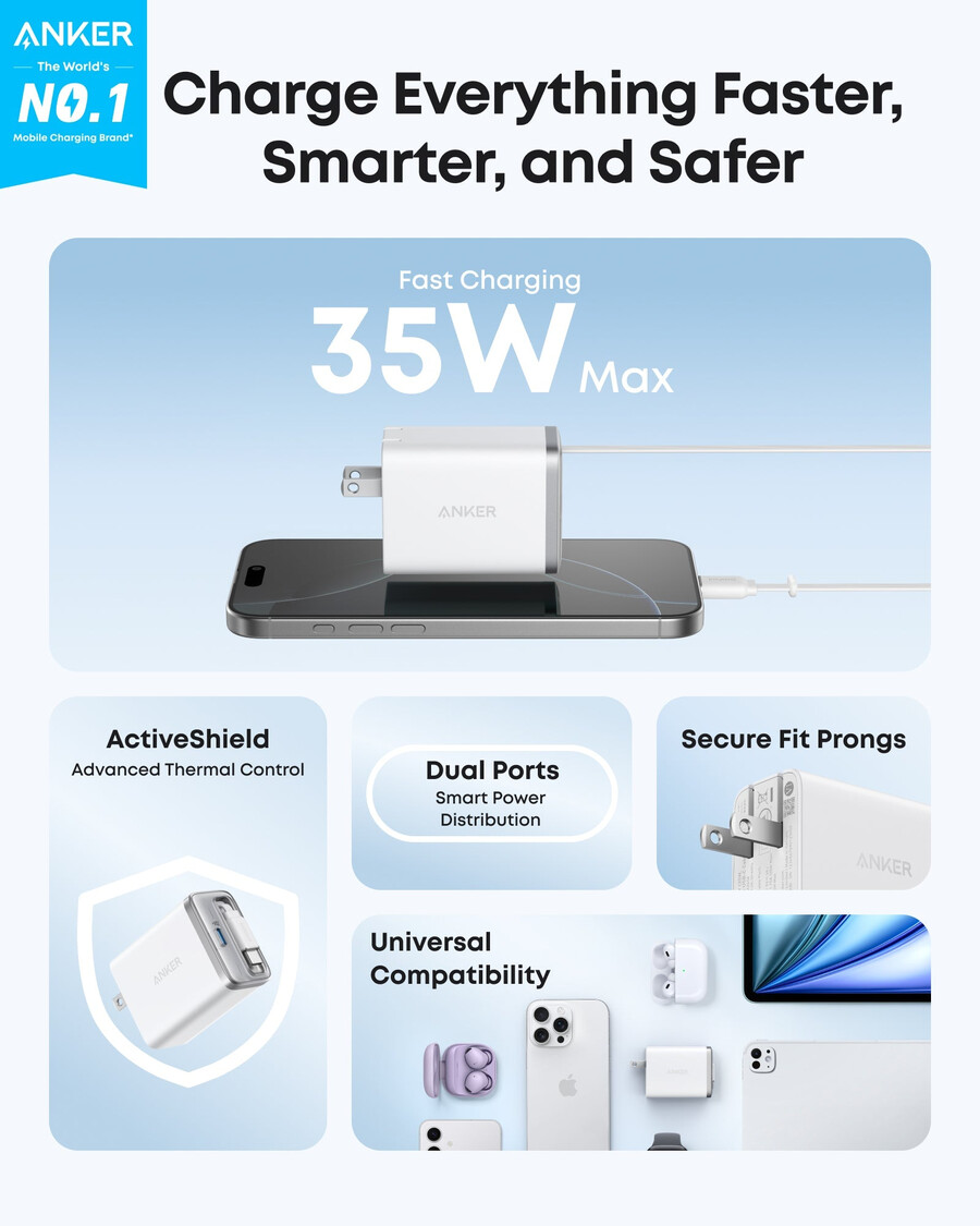 anker nano charger 35w built-in retractable usb-c cable
