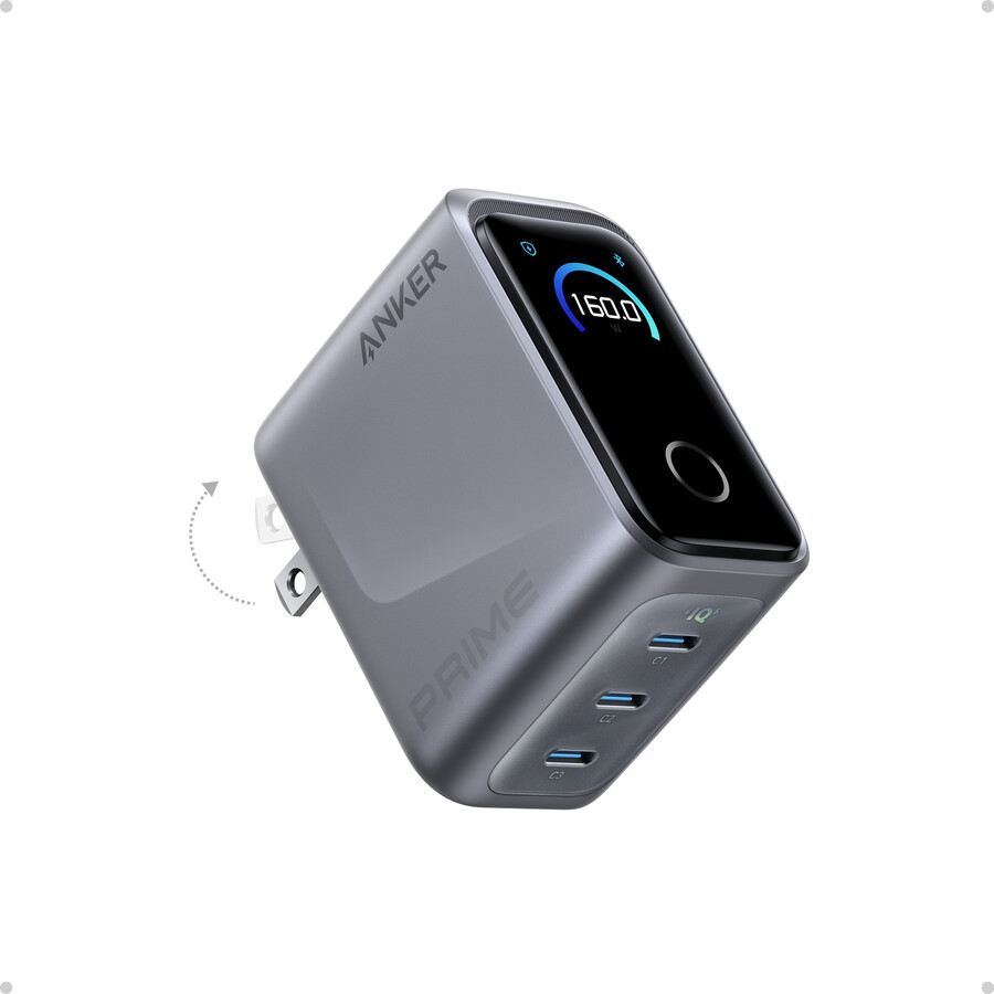 anker prime charger 160w 3 ports smart display