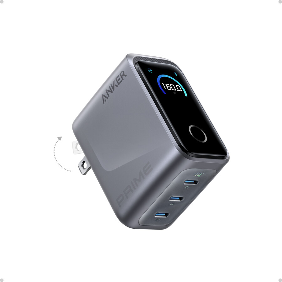 anker prime charger 160w 3 ports smart display