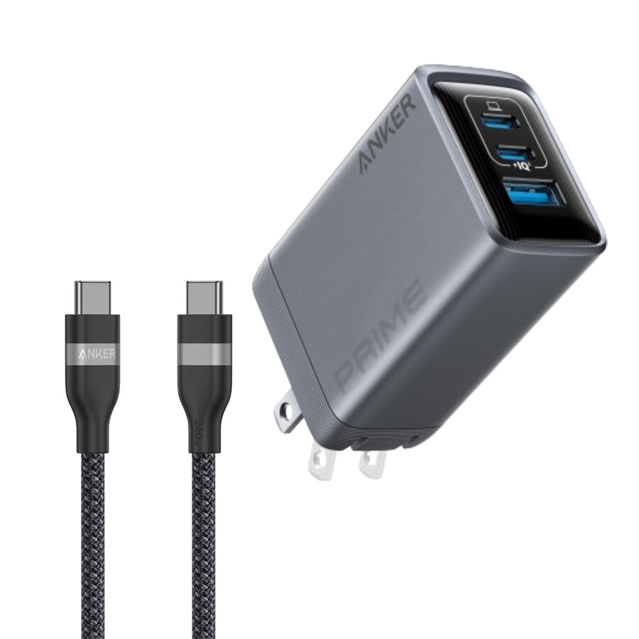 anker prime charger 100w 3 ports gan e anker usb-c para usb-c cable 3 ft 6 ft 240w upcycled-braided