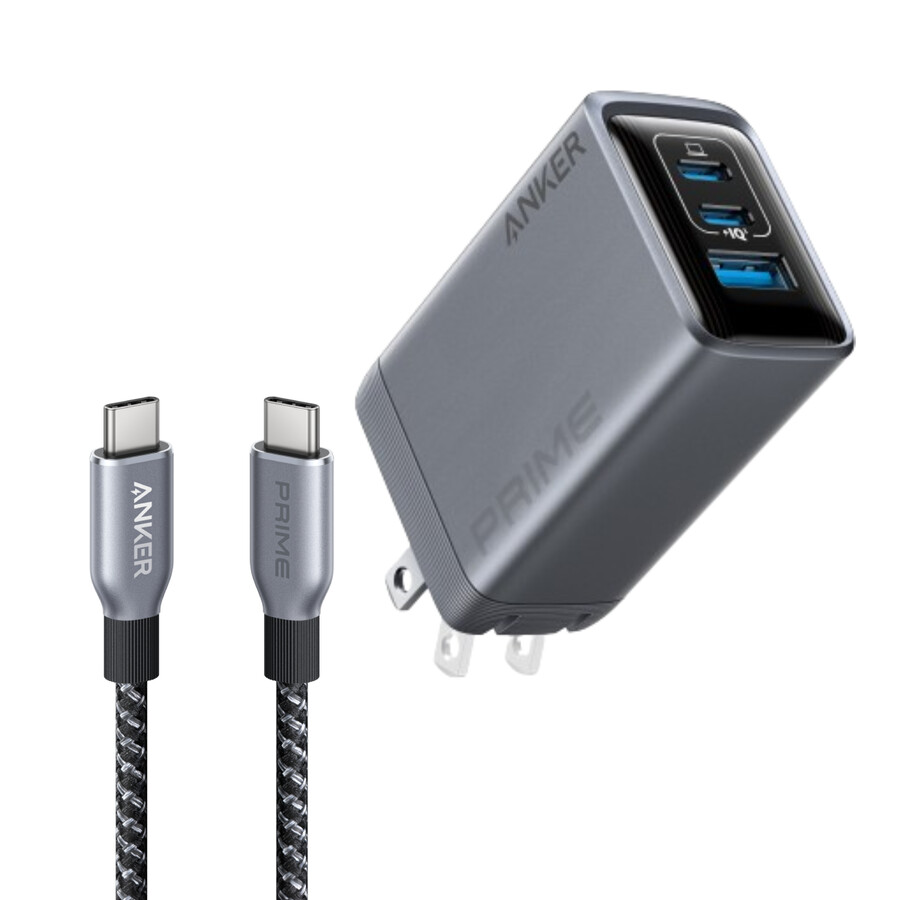 anker prime charger 100w 3 ports gan e anker prime usb-c to usb-c cable 240w upcycled-braided