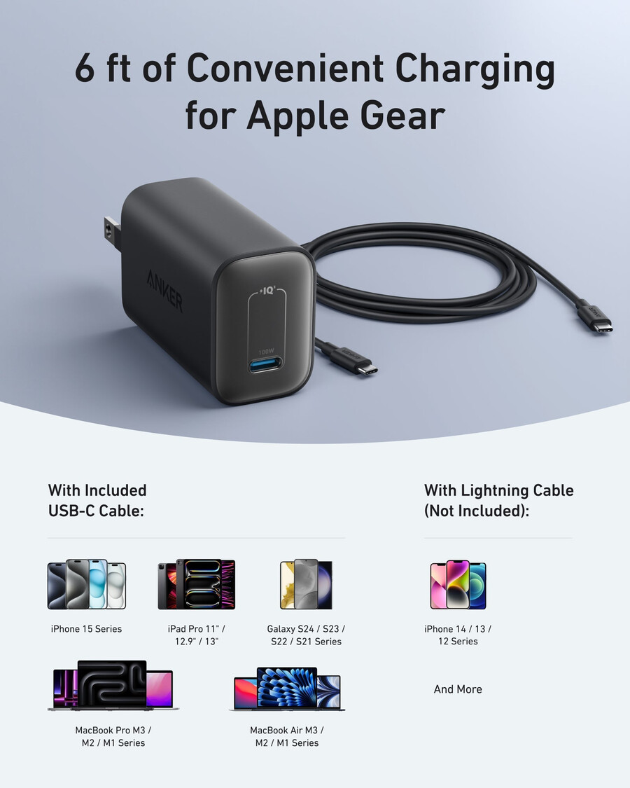 anker nano charger 100w with usb-c cable