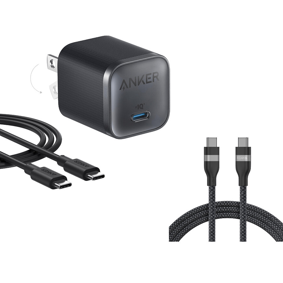 anker nano charger 45w com usb-c para usb-c cable e usb-c para usb-c cable 6 ft 240w upcycled-braided