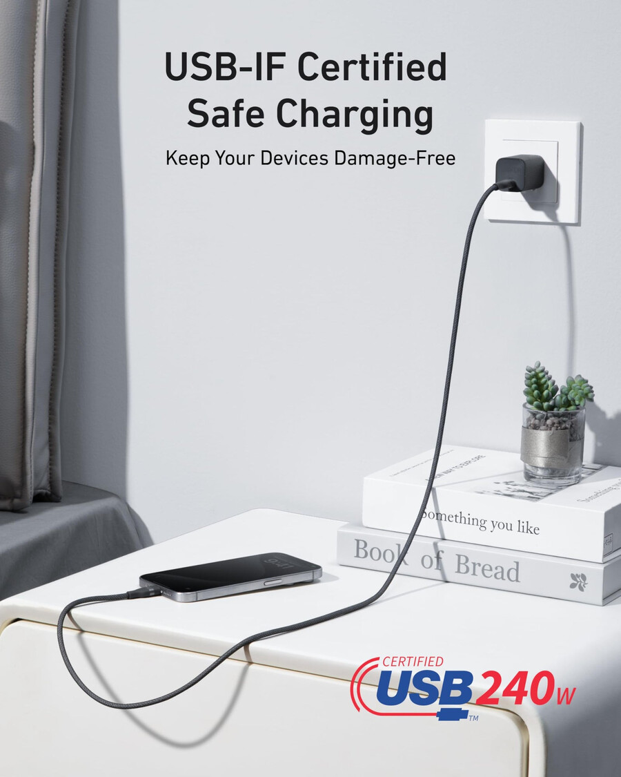 anker nano charger 45w com usb-c para usb-c cable e usb-c para usb-c cable 6 ft 240w upcycled-braided