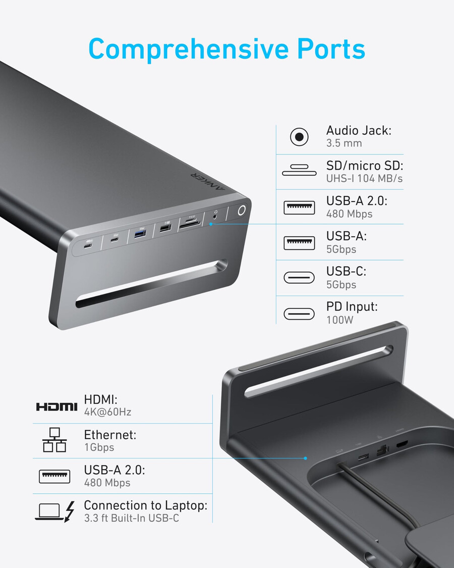 anker usb-c hub 10-in-1 monitor stand