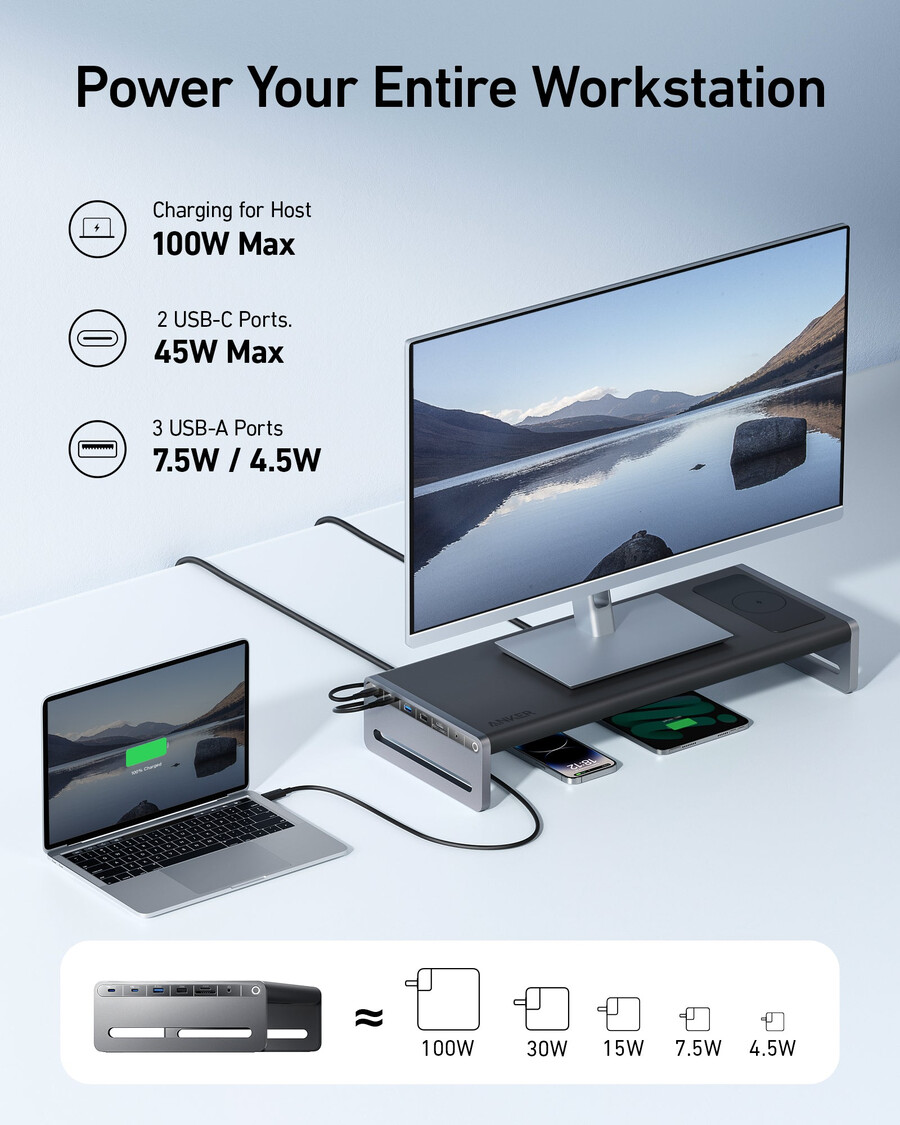 anker 675 usb-c docking station 12-in-1 monitor stand wireless
