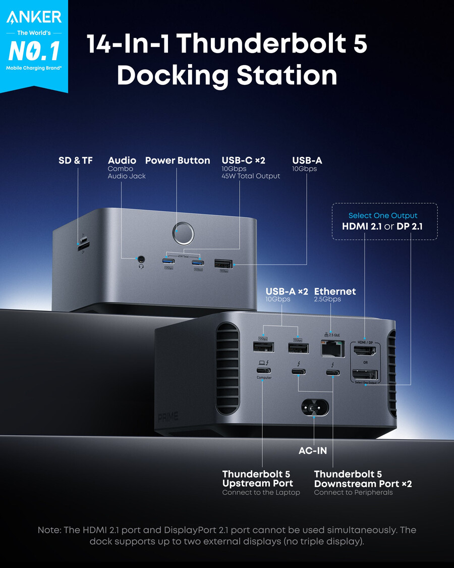 anker prime thunderbolt 5 docking station 14-in-1140w8ktb5