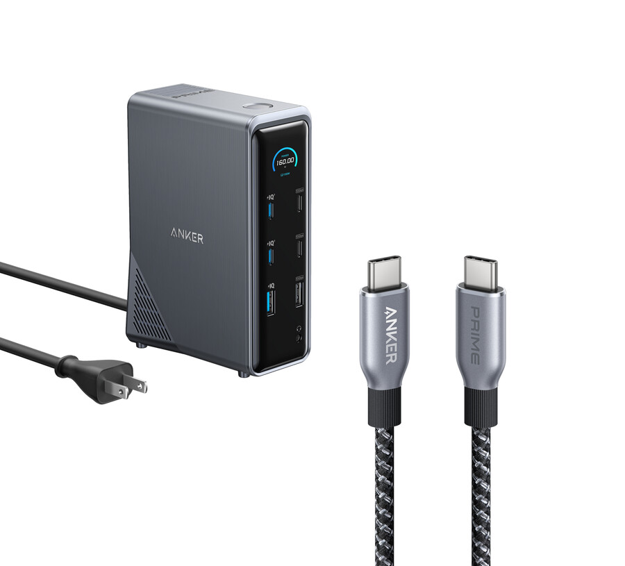 anker prime charging docking station with 240w usb-c to usb-c cable