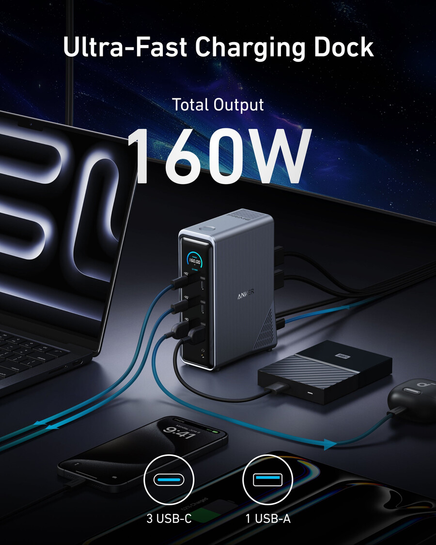 anker prime charging docking station with 240w usb-c to usb-c cable