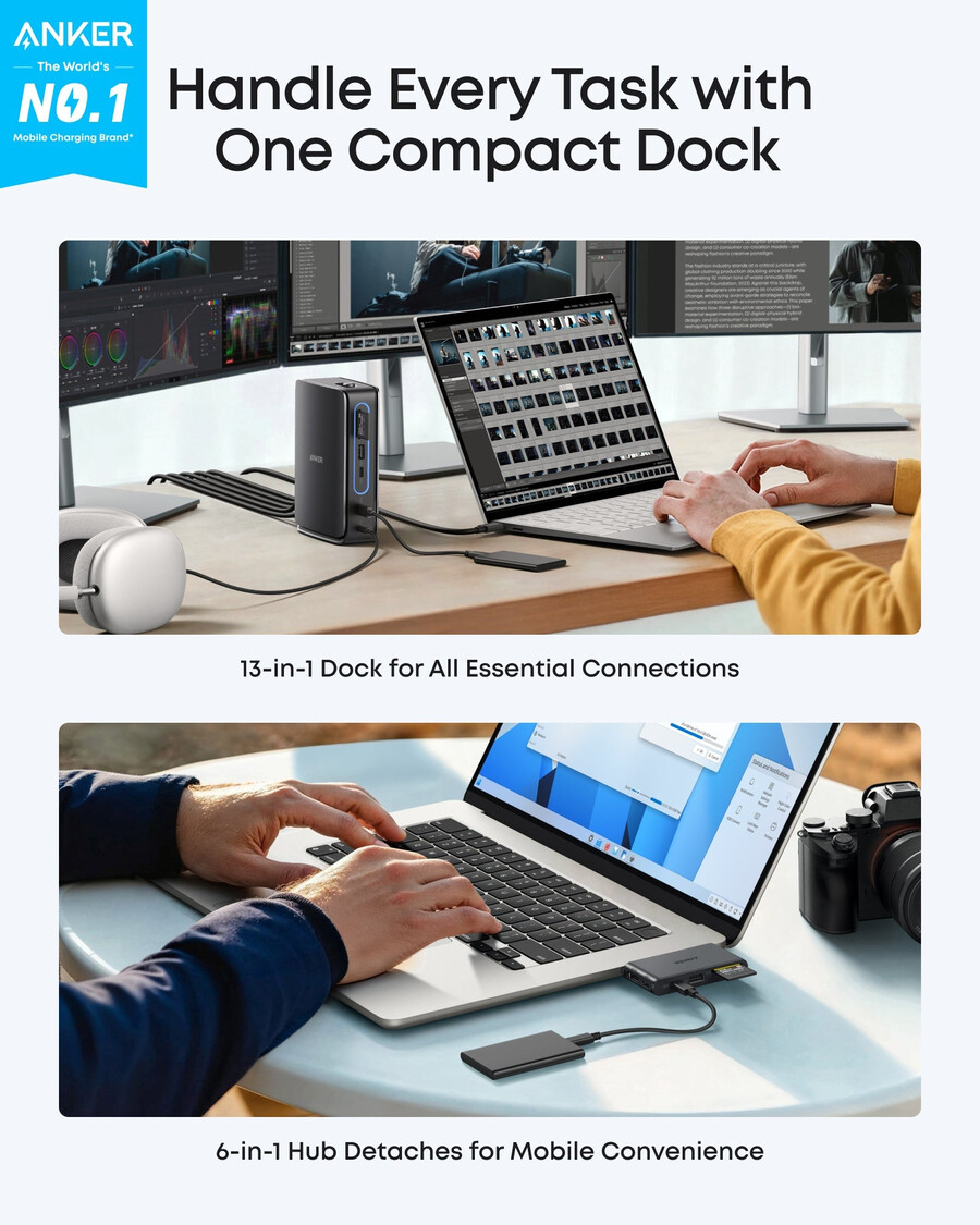 anker nano docking station 13-in-1 triple display built-in removable hub