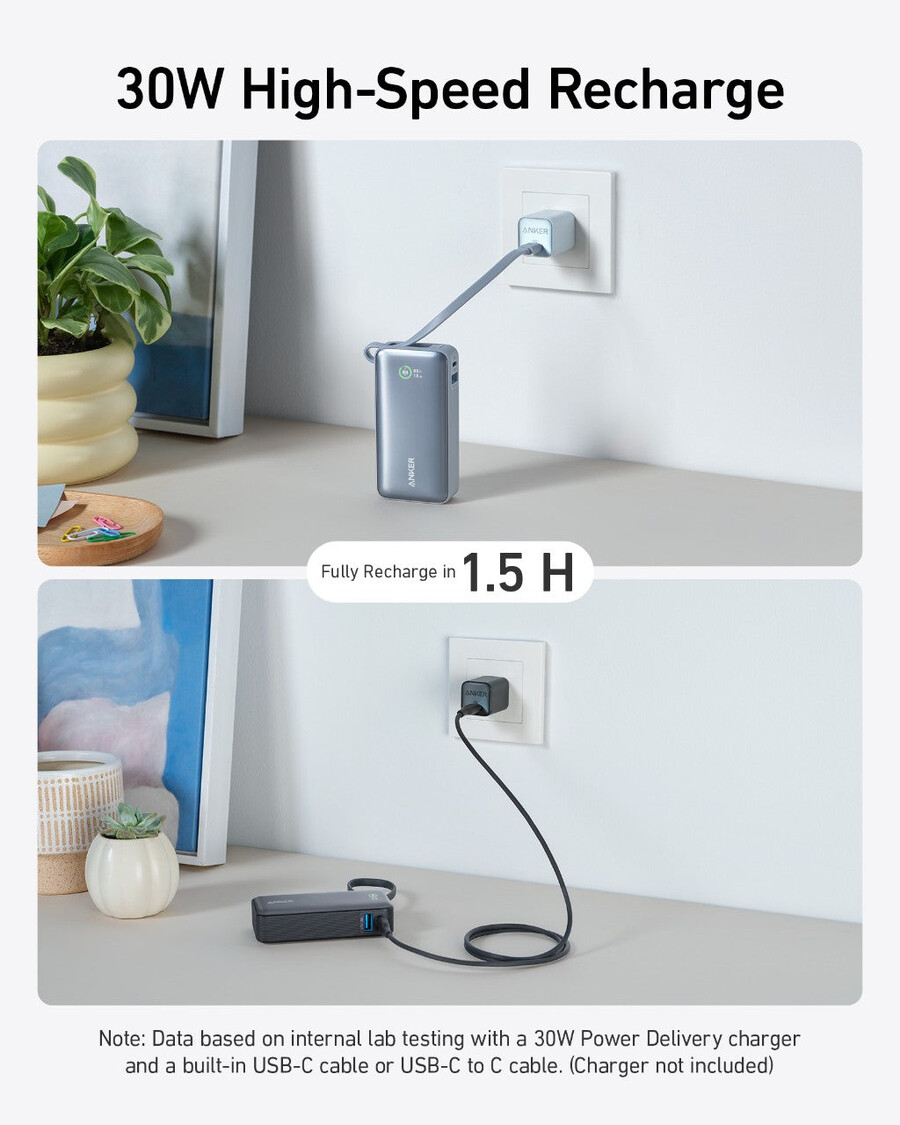 anker nano power bank 30w built-in usb-c cable