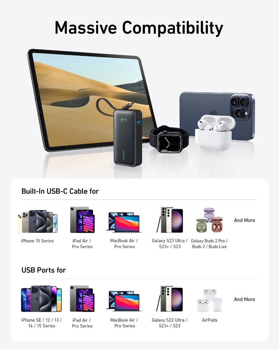 anker nano power bank 30w built-in usb-c cable