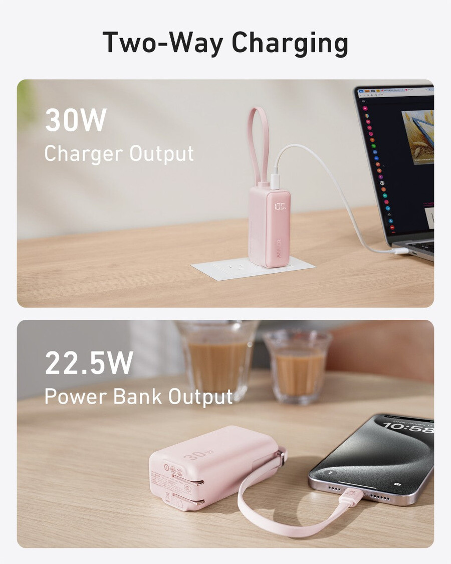 anker power bank 30w 5k fusion built-in usb-c cable