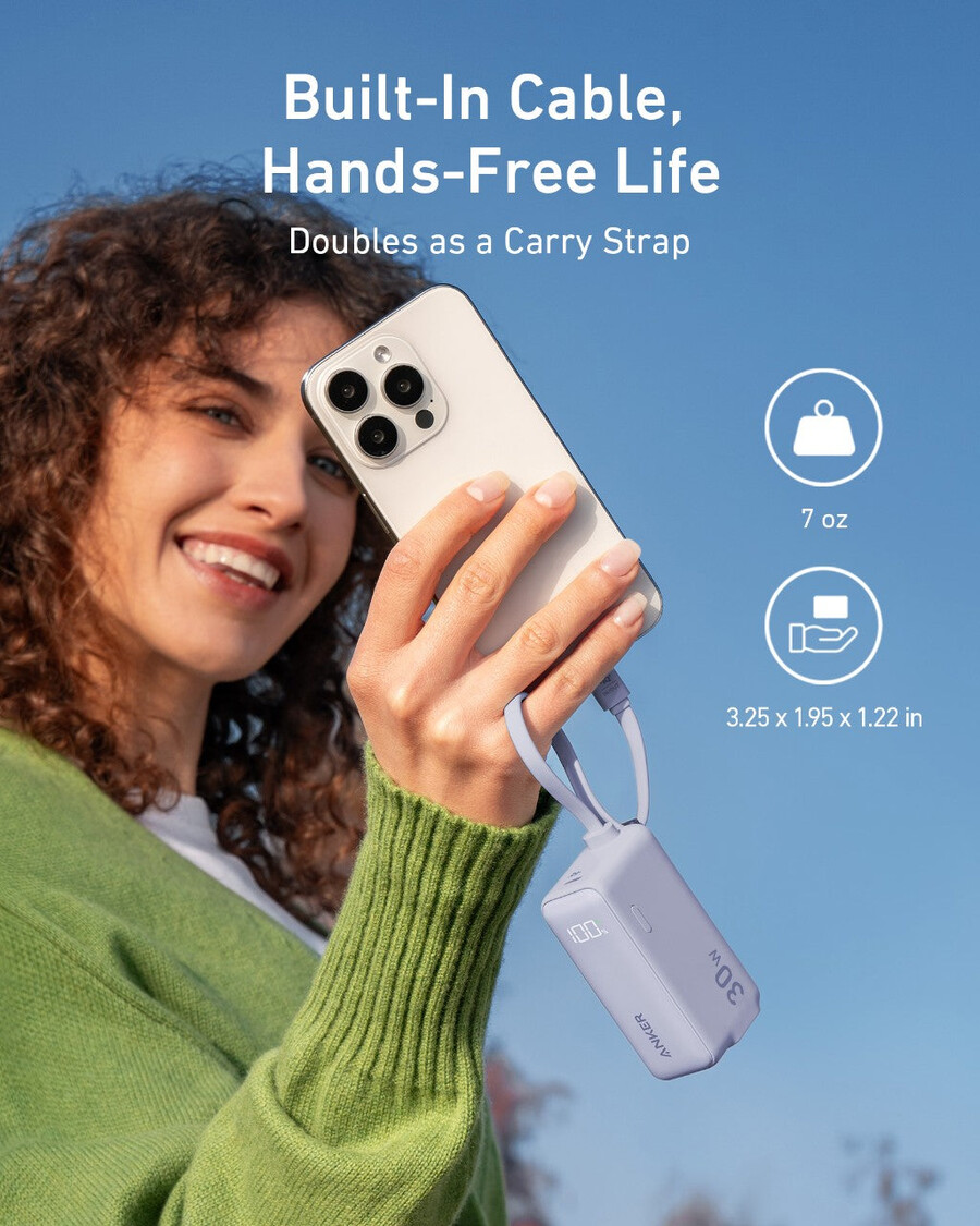 anker power bank 30w 5k fusion built-in usb-c cable