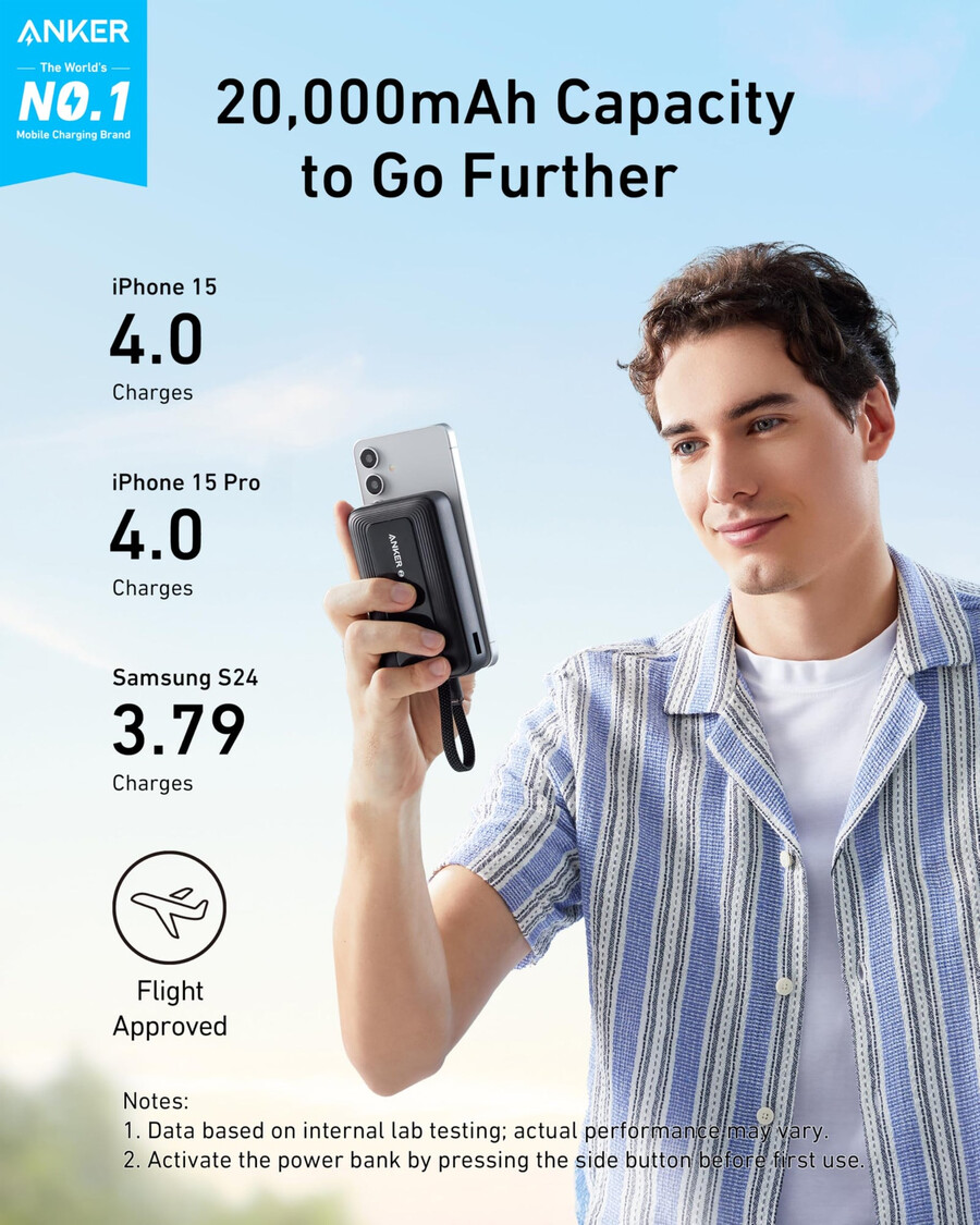 anker zolo power bank 10k 30w with a 5.4-inch 13.7 cm built-in usb-c cable.