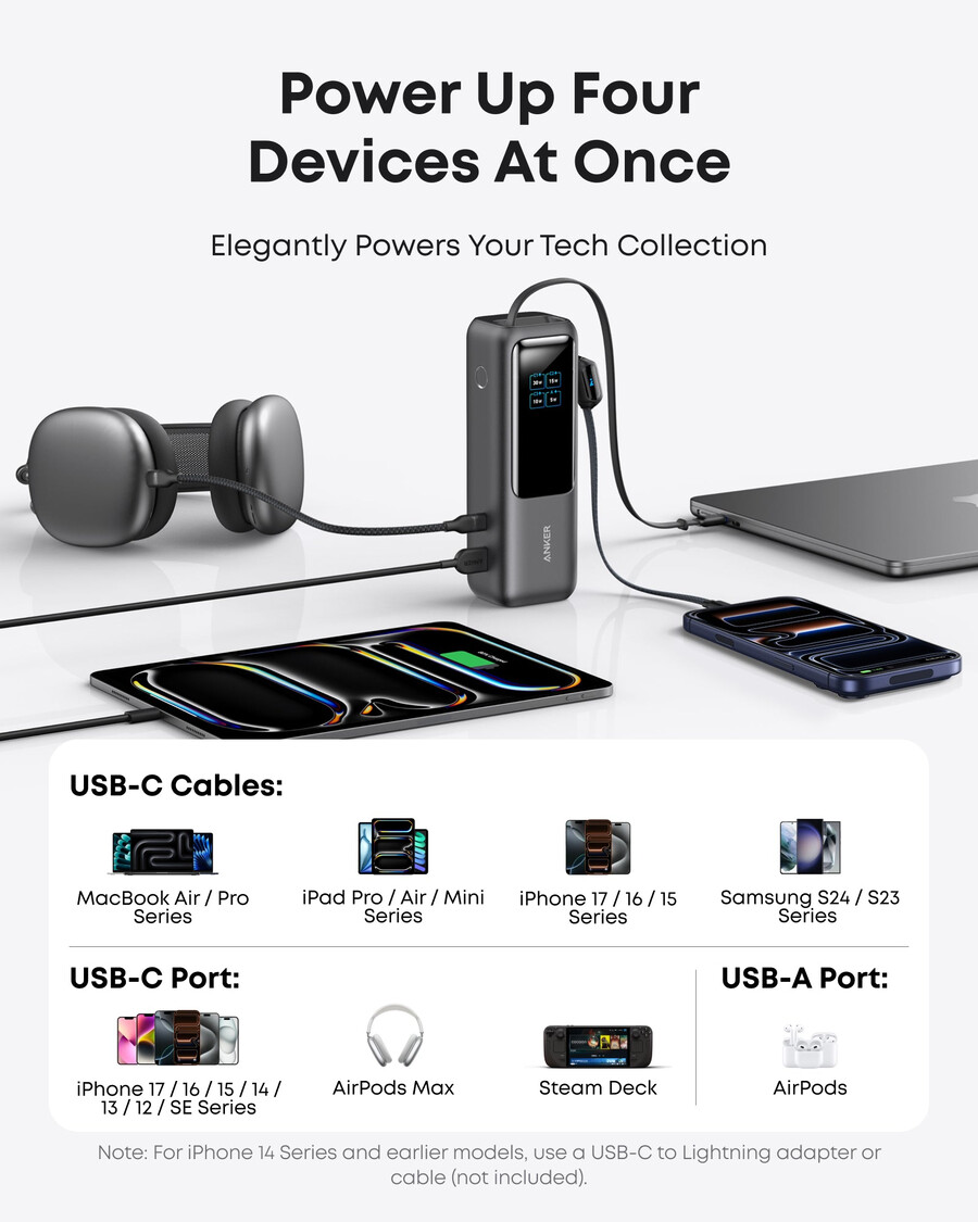 anker laptop power bank 25k 165w built-in and retractable cables