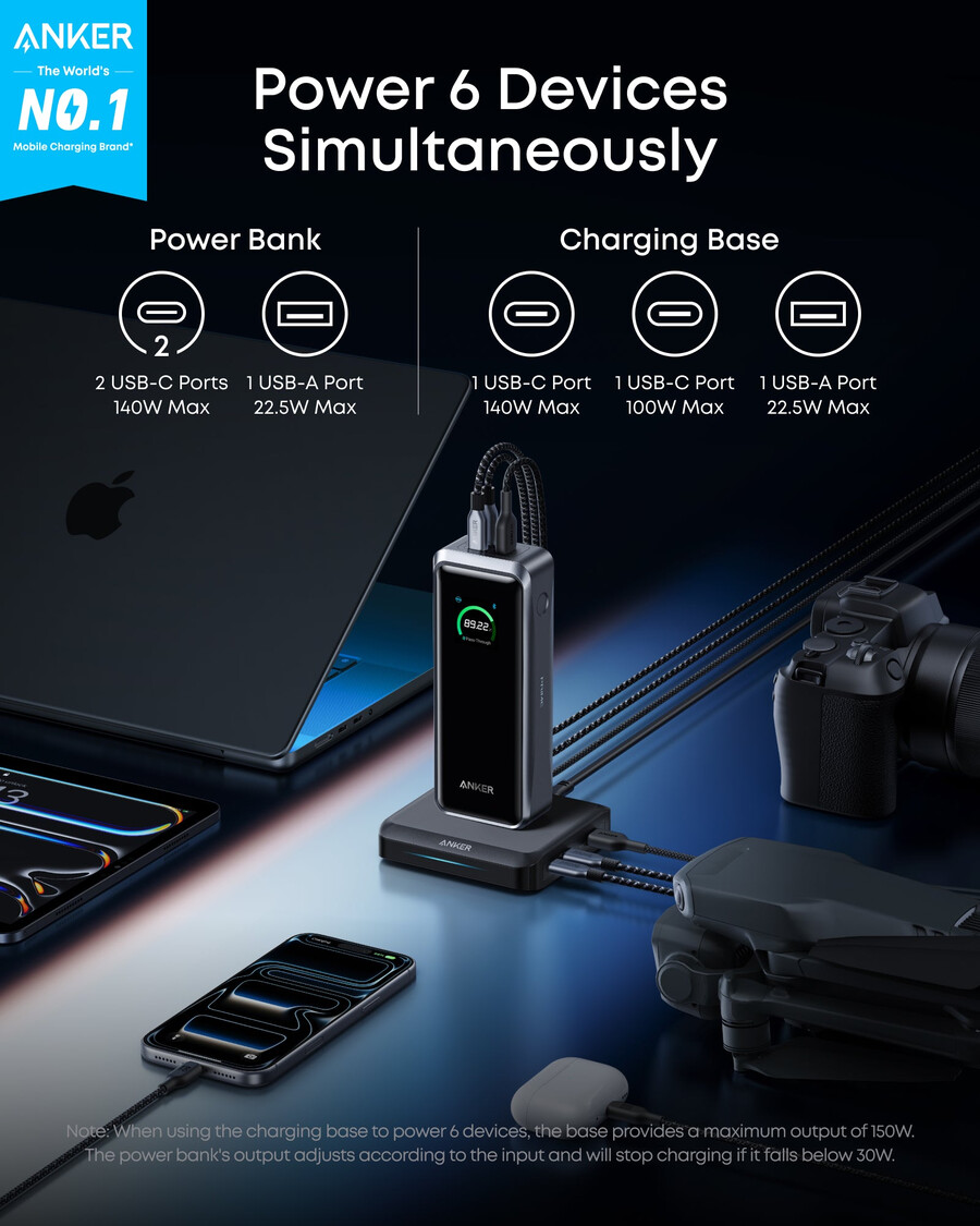 anker prime power bank 26k 300w with charging base