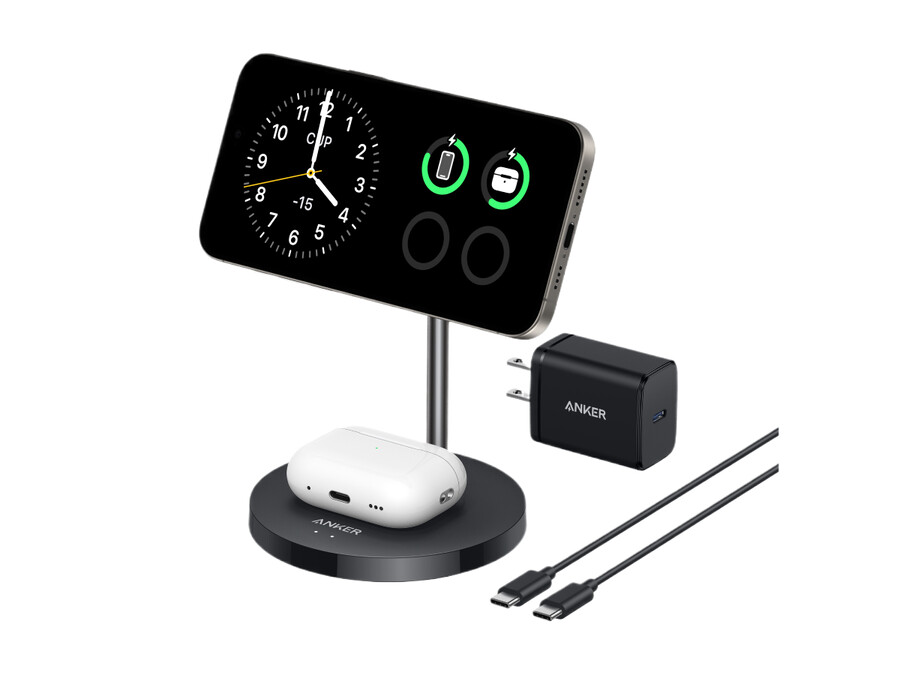anker maggo wireless charger 2-in-1 stand 40w adapter included