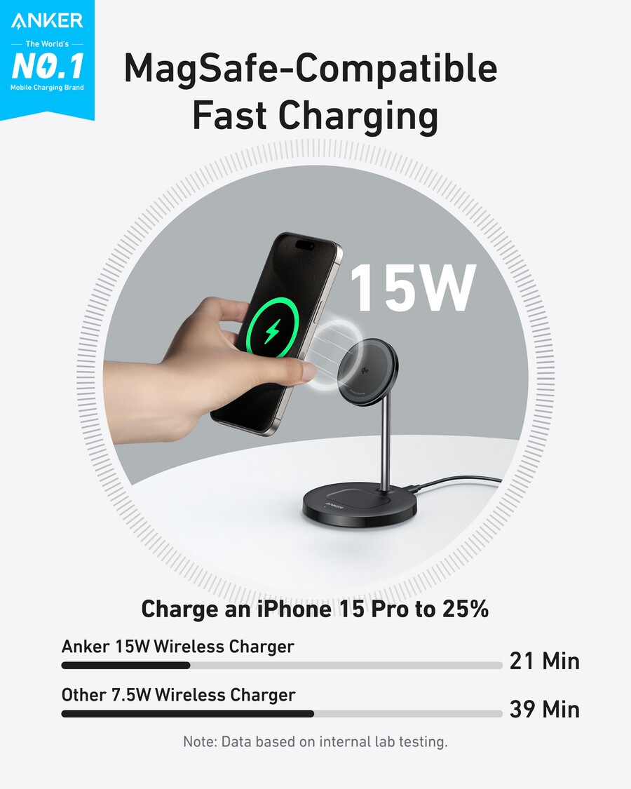 anker maggo wireless charger 2-in-1 stand 40w adapter included