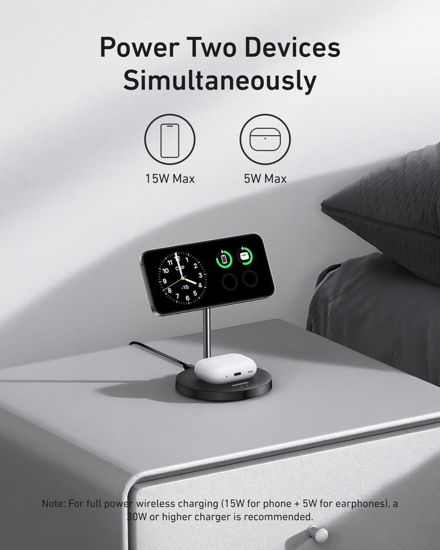 anker maggo wireless charger 2-in-1 stand 40w adapter included