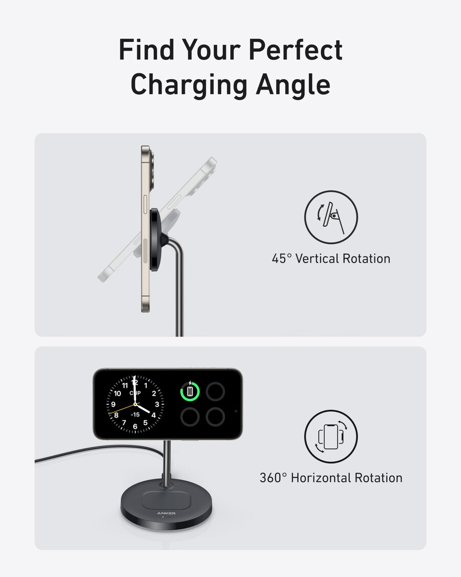 anker maggo wireless charger 2-in-1 stand 40w adapter included