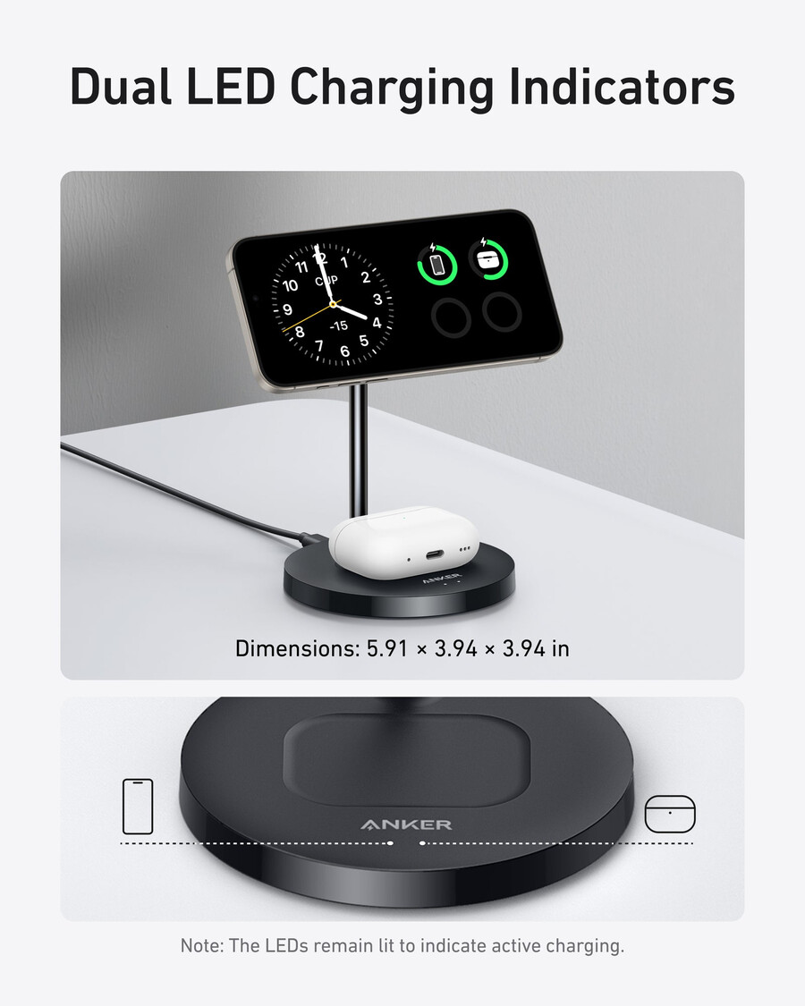 anker maggo wireless charger 2-in-1 stand 40w adapter included